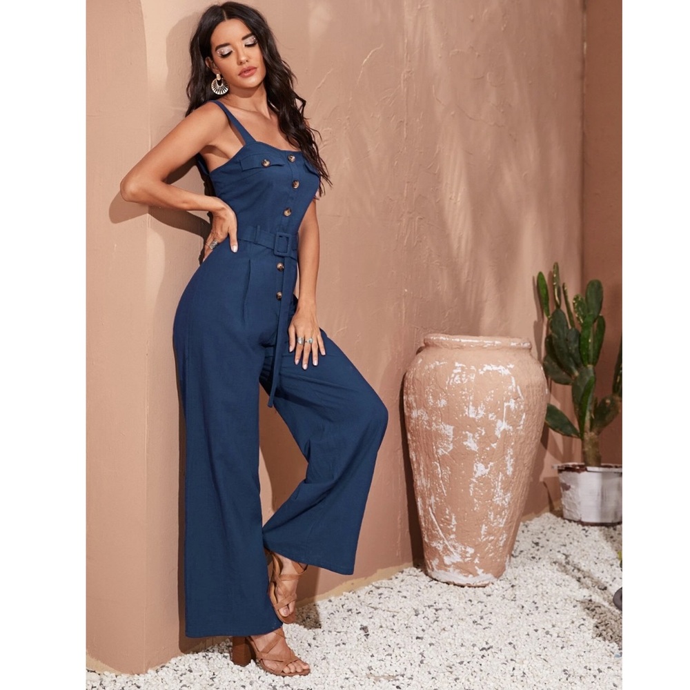 5 for $25 💕 EMERY ROSE Flap Pocket Detail Buckle Belted Palazzo Jumpsuit